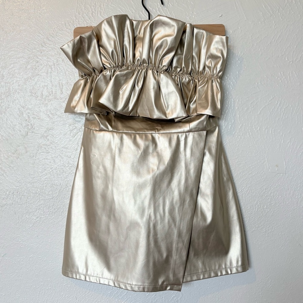 Elegant champagne Gold Strapless Jumpsuit